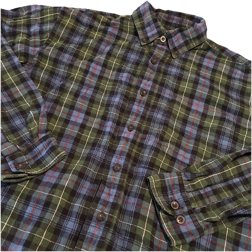 VTG LL Bean Shirt Men Med Reg Green Blue Flannel Button Down Tartan Plaid 228061